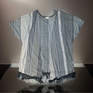 Siren Lily Black and White Geometric Print Top with Blue Accents